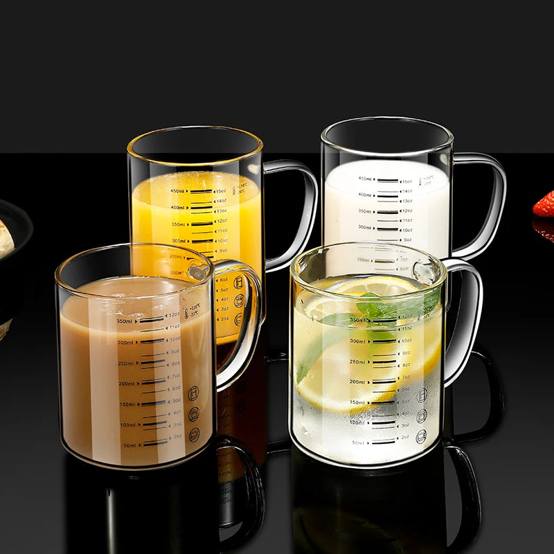Borosilicate Glass Measuring Beaker Mug – 400ml Milk Cup with Handle