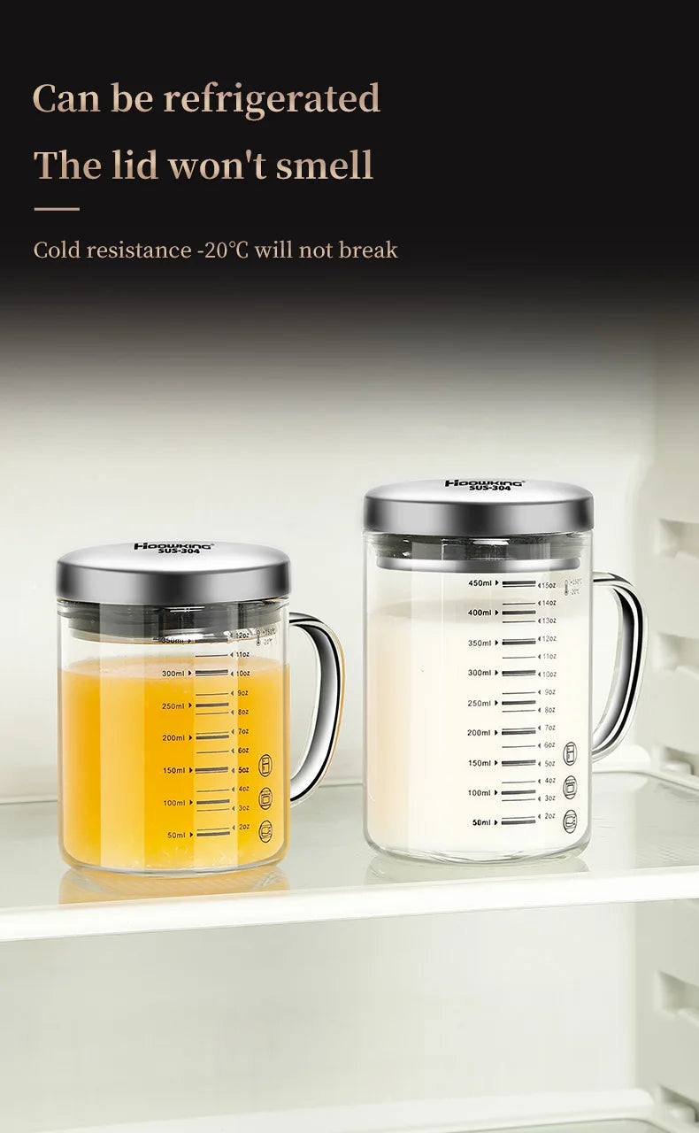 Borosilicate Glass Measuring Beaker Mug – 400ml Milk Cup with Handle