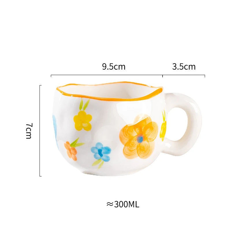 300ml Cute Ceramic Mug – Hand-Pinched Heart & Flower Pattern Coffee & Tea Cup