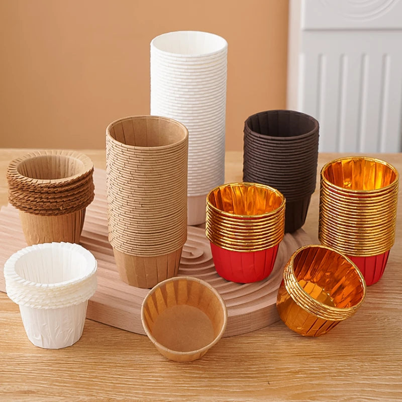 50pcs Gold Muffin Cupcake Liners – Oilproof Baking Cups for Weddings, Parties and Events