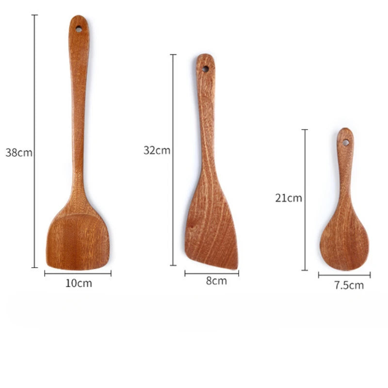 Wooden Cooking Utensils – Non-Stick Safe Kitchen Tools for Frying & Stirring