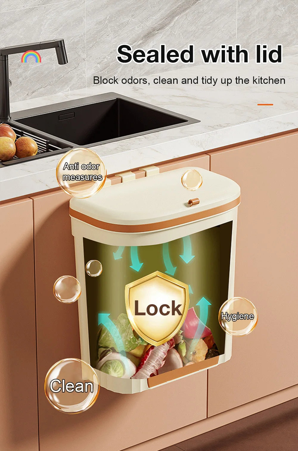 Wall Mounted Kitchen Wastebasket Bin – 8.5L/12L Compost & Rubbish Bin with Lid