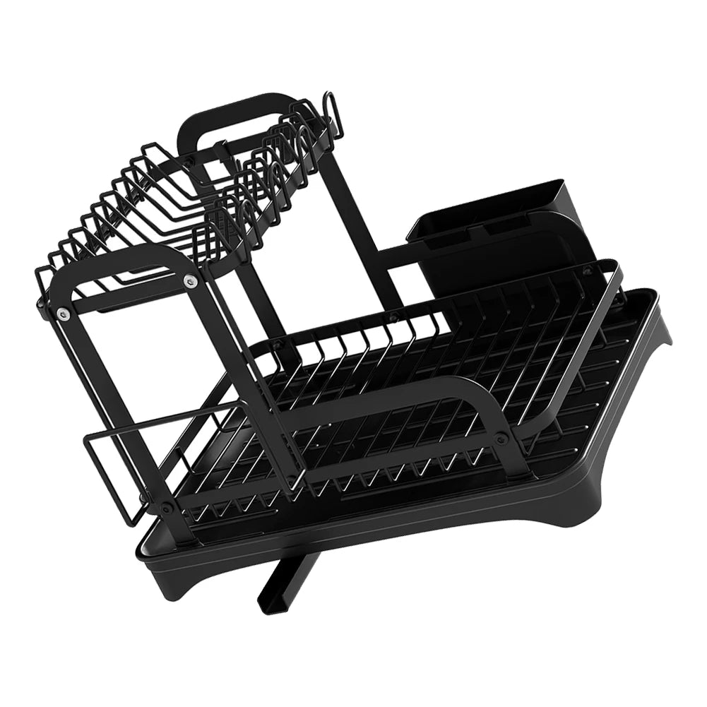 2 Tier Dish Drying Rack with Drainboard – Countertop Dinnerware & Bowl Organiser