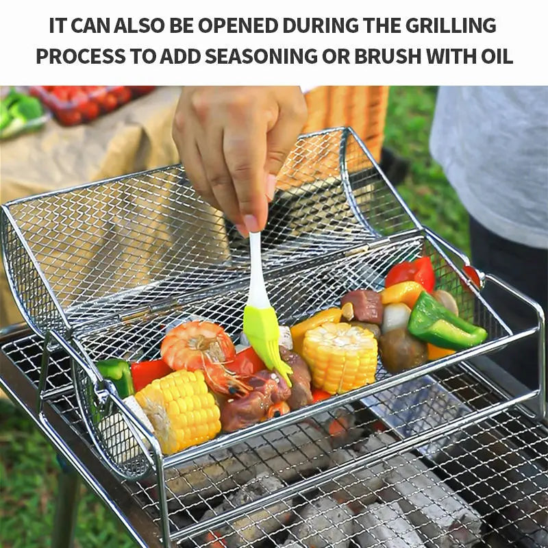Rolling BBQ Grill Mesh Basket