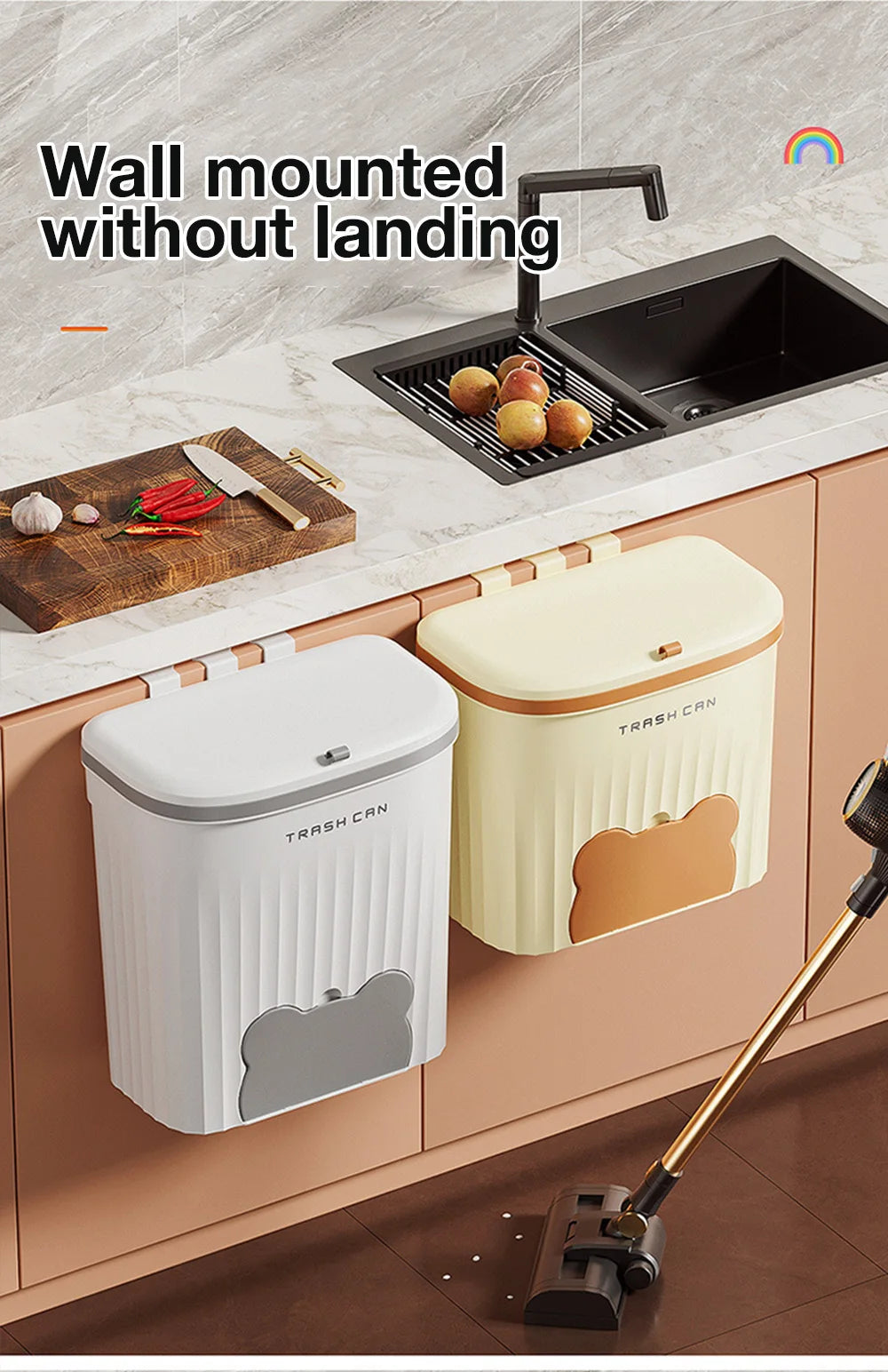 Wall Mounted Kitchen Wastebasket Bin – 8.5L/12L Compost & Rubbish Bin with Lid