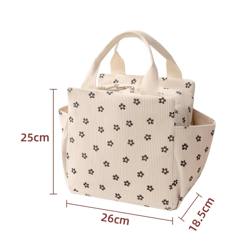 Corduroy Thermal Lunch Bag – Insulated Food Pouch for School, Work & Picnics