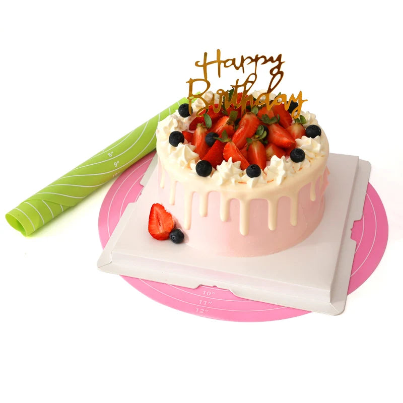 Silicone Cake Turntable Mat – Non-Stick Baking Mat with Size Guide, Heat Resistant Baking Tool