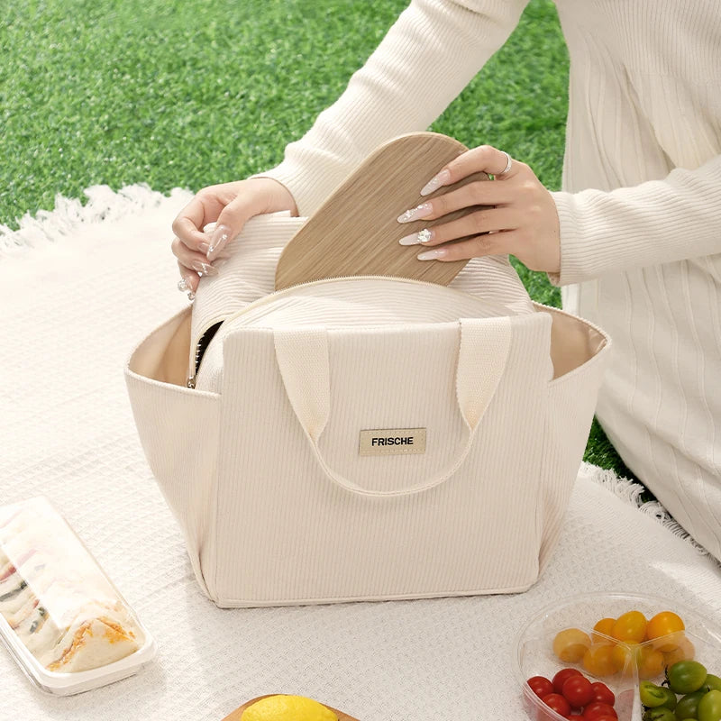 Corduroy Thermal Lunch Bag – Insulated Food Pouch for School, Work & Picnics
