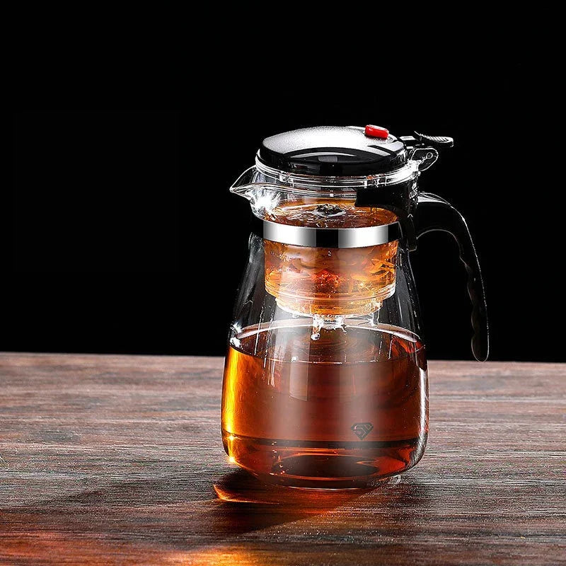 Heat Resistant Glass Teapot with One-Click Filtering – Tea and Coffee Maker with Water Separation
