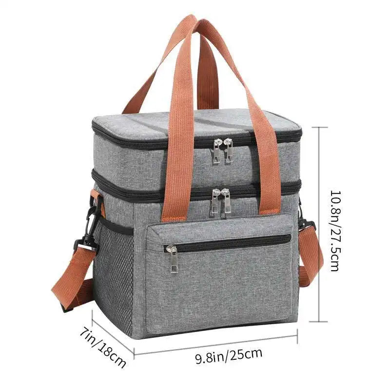 Large Double-Layer Insulated Cooler Lunch Bag – Waterproof Picnic Tote with Shoulder Strap