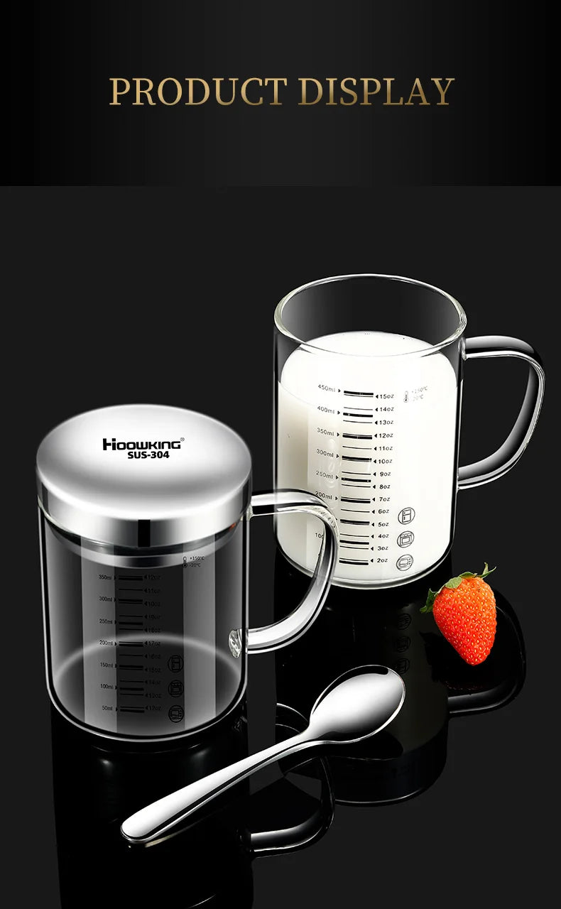 Borosilicate Glass Measuring Beaker Mug – 400ml Milk Cup with Handle