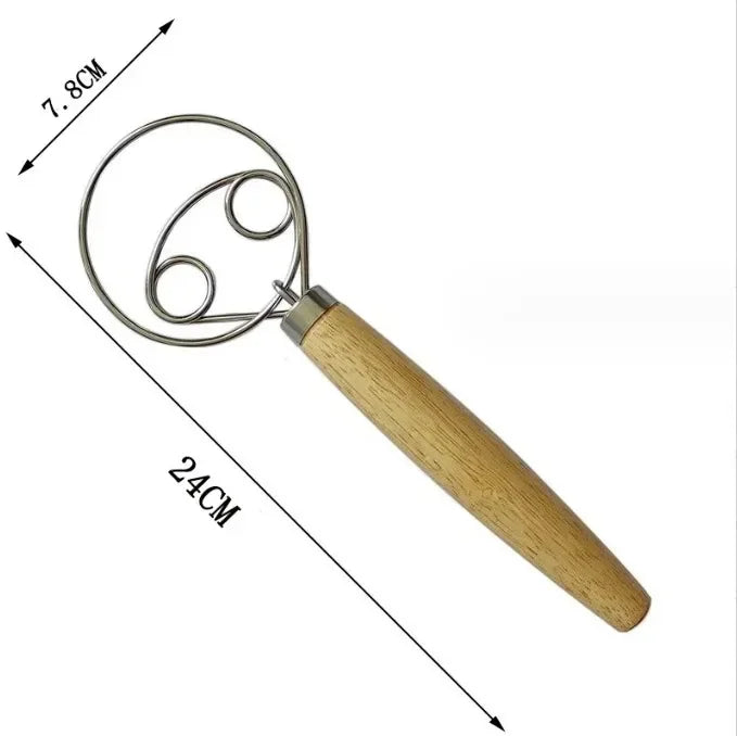 Stainless Steel Danish Dough Whisk – Handheld Beater for Bread & Pastry Mixing