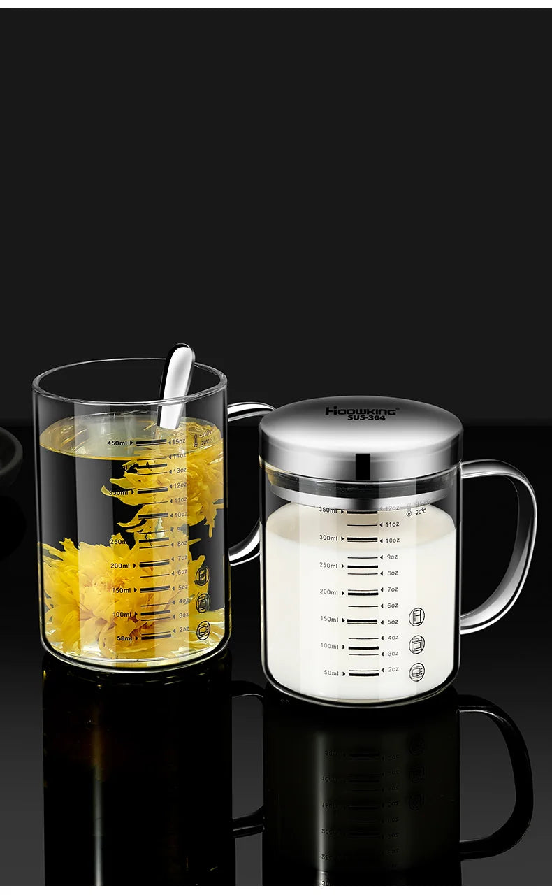 Borosilicate Glass Measuring Beaker Mug – 400ml Milk Cup with Handle