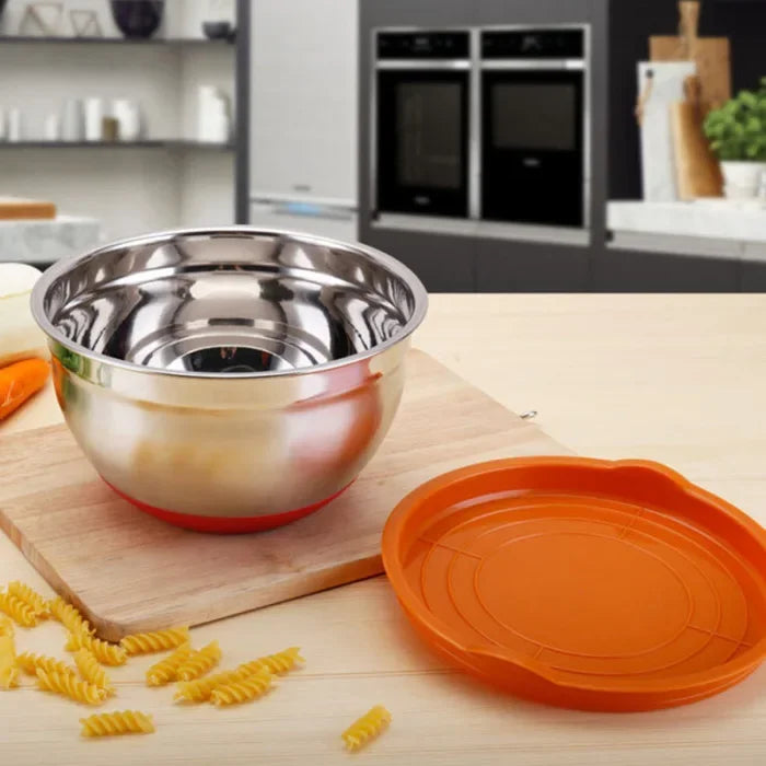 Stainless Steel Mixing Bowl with Lid and Non-Slip Silicone Base – Baking and Food Storage Bowl