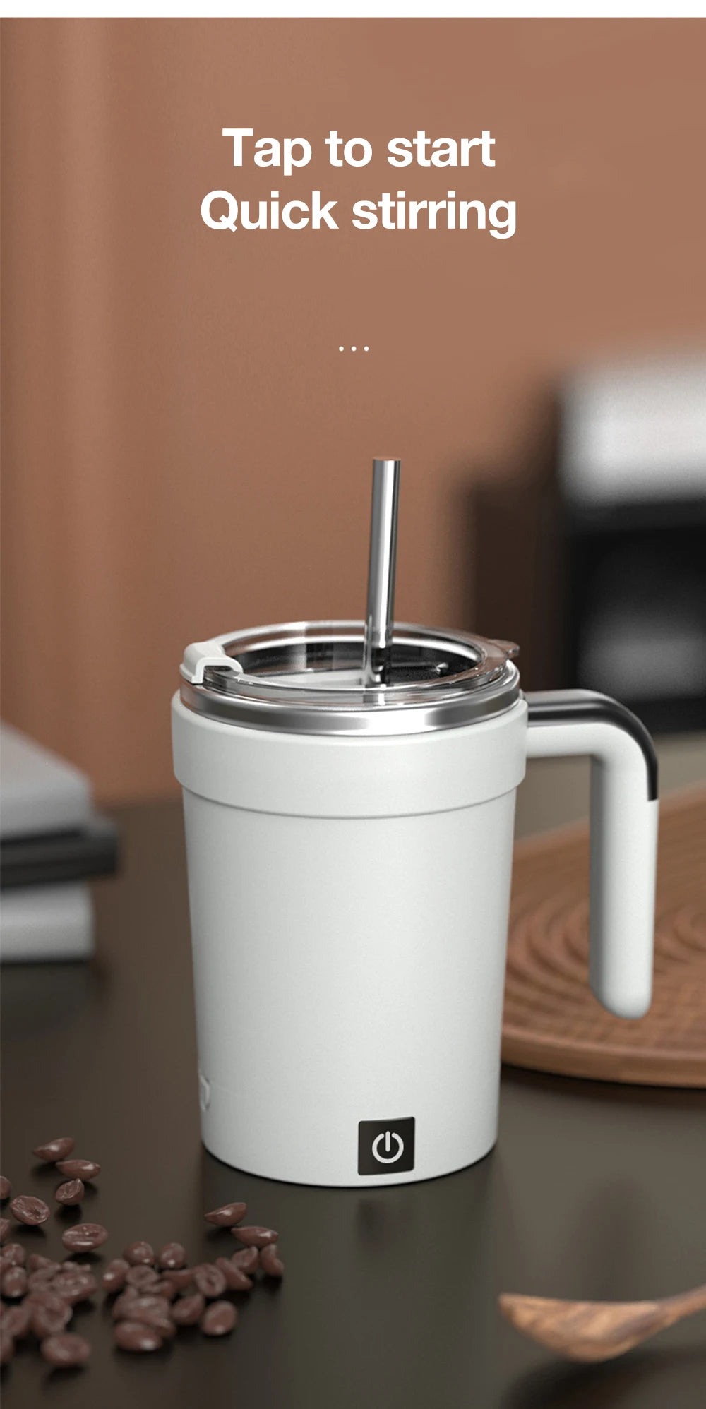 Rechargeable Self-Stirring Mug – Magnetic Electric Coffee Mixer with Lid, 380ml