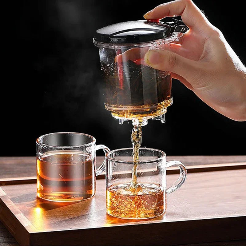 Heat Resistant Glass Teapot with One-Click Filtering – Tea and Coffee Maker with Water Separation