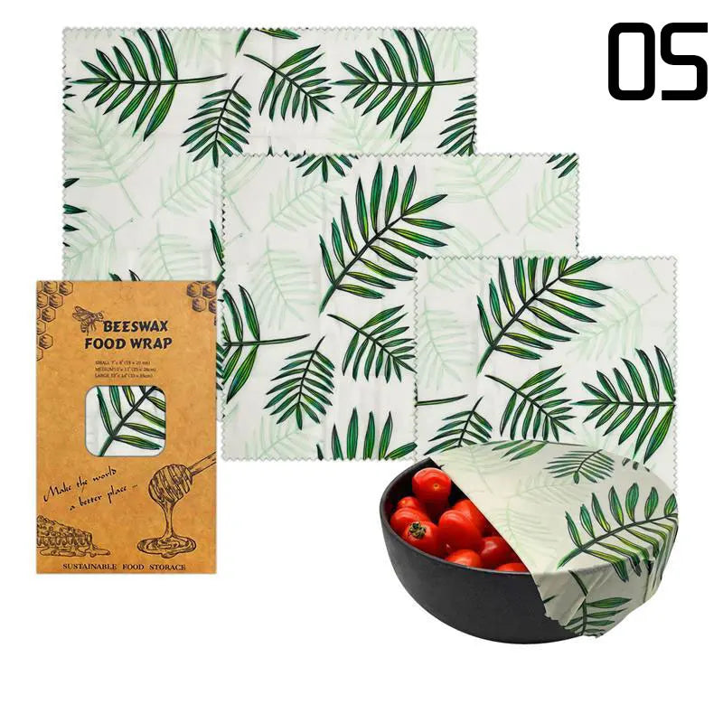 3pcs Reusable Beeswax Food Wraps – Natural Cotton Covers for Cheese, Fruit & Bread