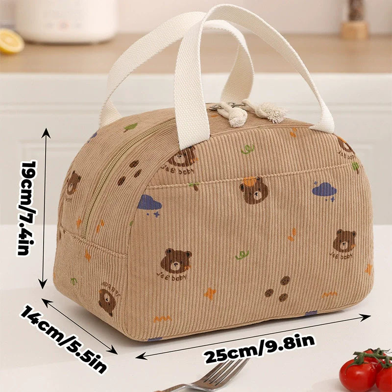 Corduroy Thermal Lunch Bag – Insulated Food Pouch for School, Work & Picnics