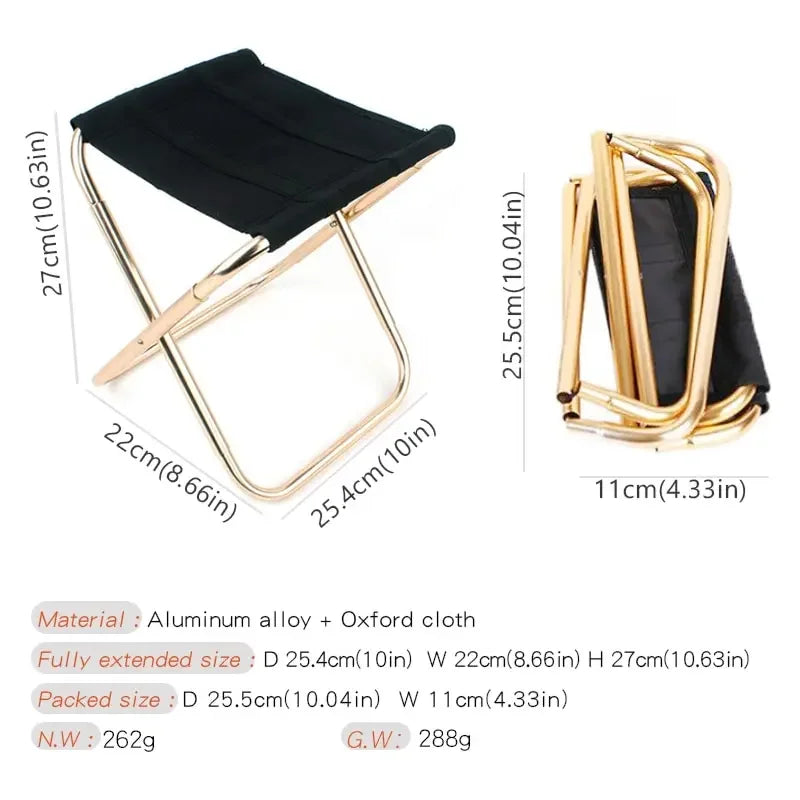 Lightweight Folding Camping Chair – Golden Aluminium Alloy Seat with Carry Bag