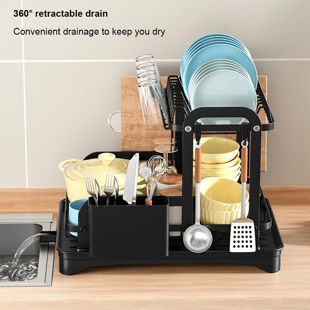 2 Tier Dish Drying Rack with Drainboard – Countertop Dinnerware & Bowl Organiser