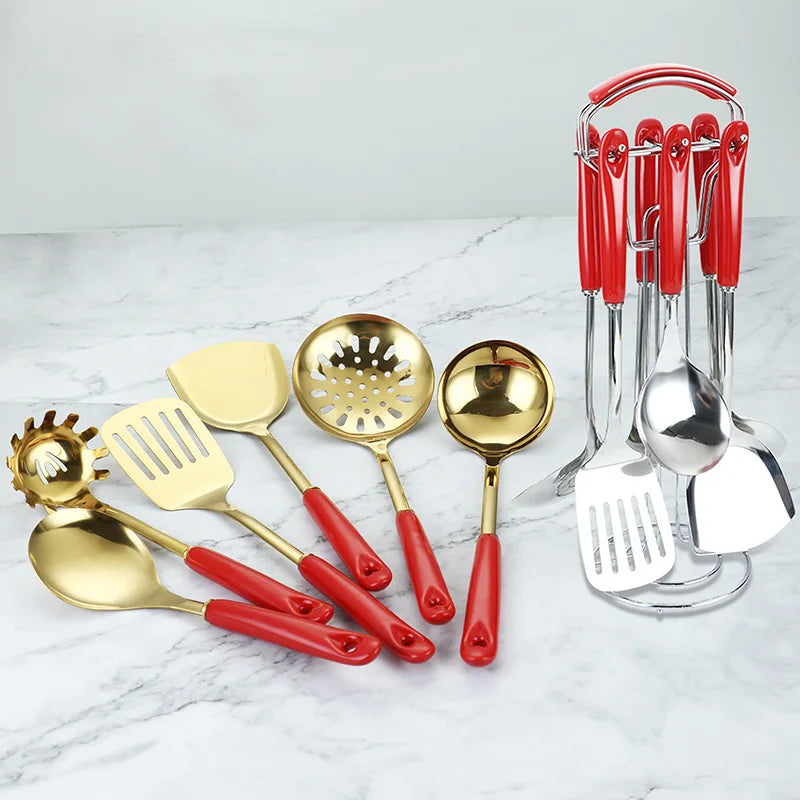 7-Piece Stainless Steel Kitchen Utensil Set with Ceramic Handles – Nordic Style