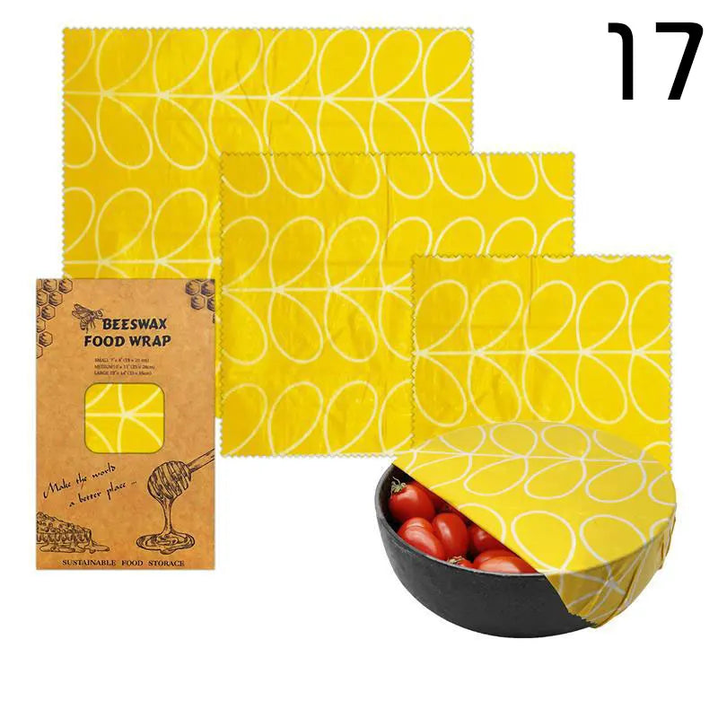3pcs Reusable Beeswax Food Wraps – Natural Cotton Covers for Cheese, Fruit & Bread