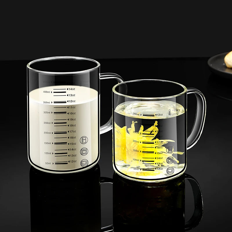 Borosilicate Glass Measuring Beaker Mug – 400ml Milk Cup with Handle
