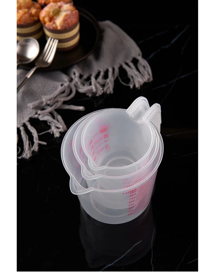 Silicone Plastic Measuring Cups – 250ml, 500ml, 1000ml Kitchen Jug Set