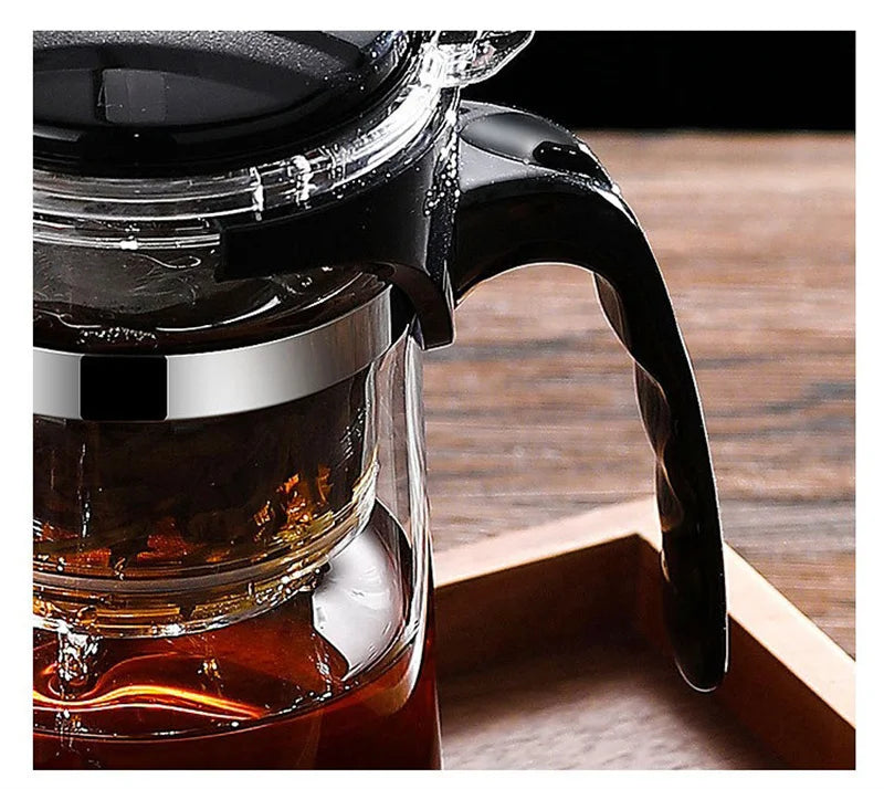 Heat Resistant Glass Teapot with One-Click Filtering – Tea and Coffee Maker with Water Separation