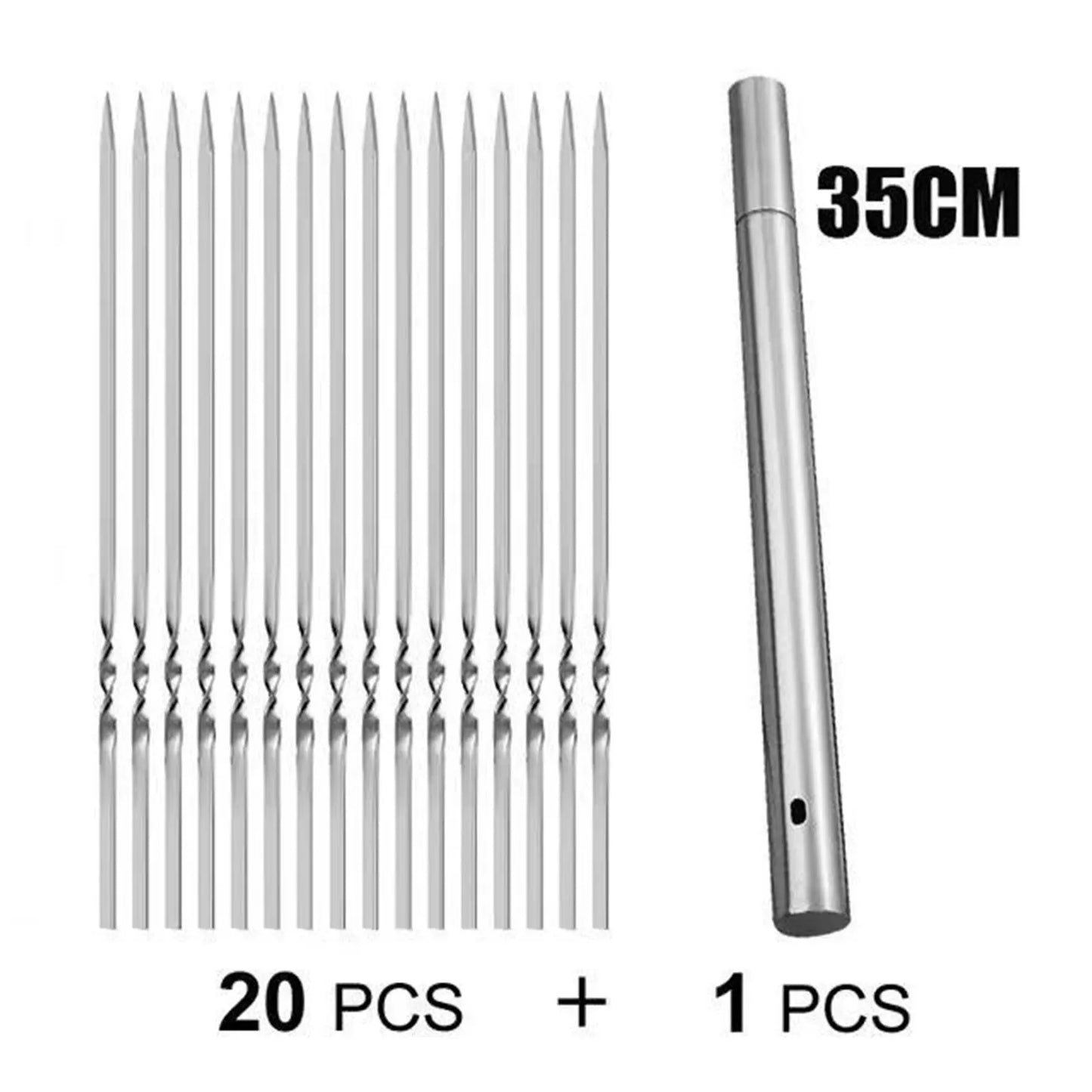 20pcs Stainless Steel BBQ Skewers – Reusable Flat Rotating Sticks for Grill & Garden BBQ