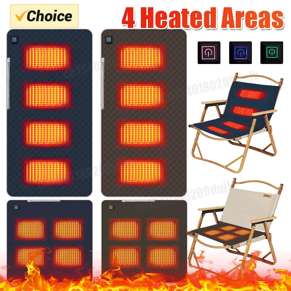 USB Heated Seat Cushion – 4-Zone Electric Mat for Camping, Office & Outdoor Warmth