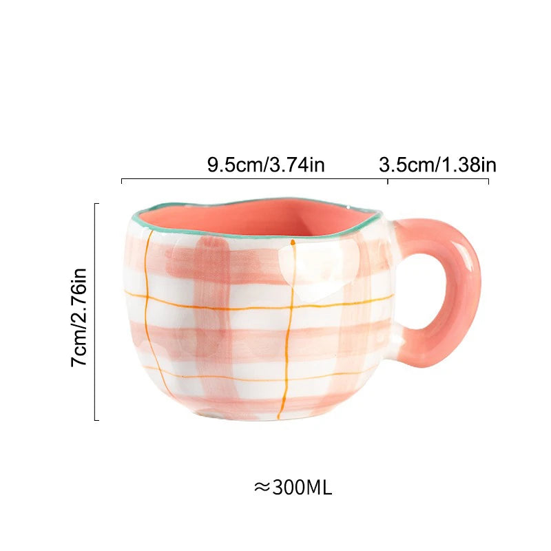 300ml Cute Ceramic Mug – Hand-Pinched Heart & Flower Pattern Coffee & Tea Cup
