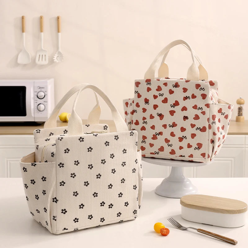 Corduroy Thermal Lunch Bag – Insulated Food Pouch for School, Work & Picnics
