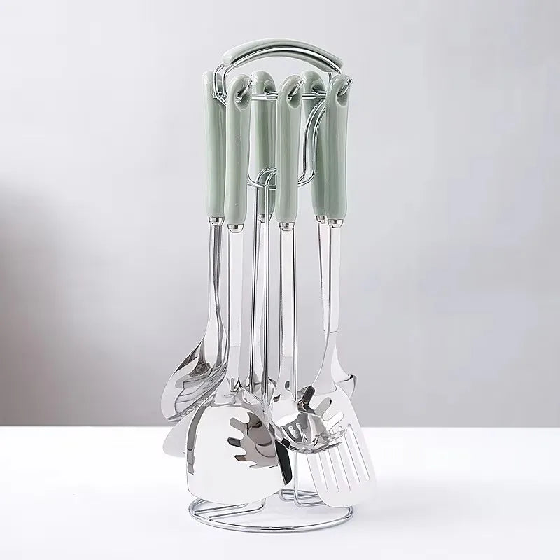 7-Piece Stainless Steel Kitchen Utensil Set with Ceramic Handles – Nordic Style