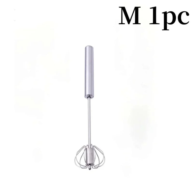 Semi-Automatic Stainless Steel Egg Beater – Self-Turning Hand Whisk Kitchen Tool