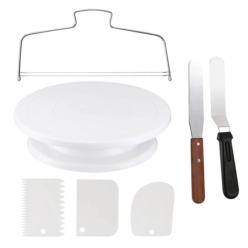 7pcs Cake Decorating Kit – Turntable, Spatula & Leveler for Easy Cake Design