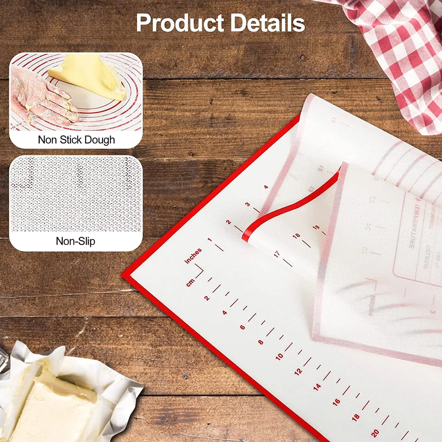 Non-Stick Silicone Baking & Kneading Mat – Reusable Pastry Mat with Measurement Guide