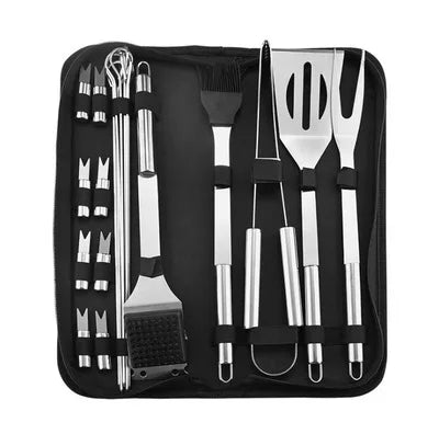 Stainless Steel BBQ Tool Set – Portable Outdoor Grill Utensils with Storage Bag
