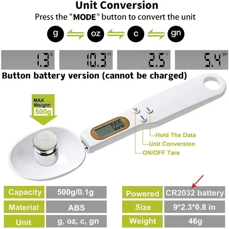 Digital Spoon Scale 500g/0.1g – LCD Measuring Tool for Baking, Coffee & Kitchen Use