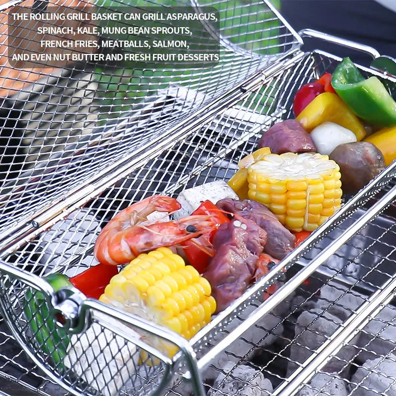 Rolling BBQ Grill Mesh Basket