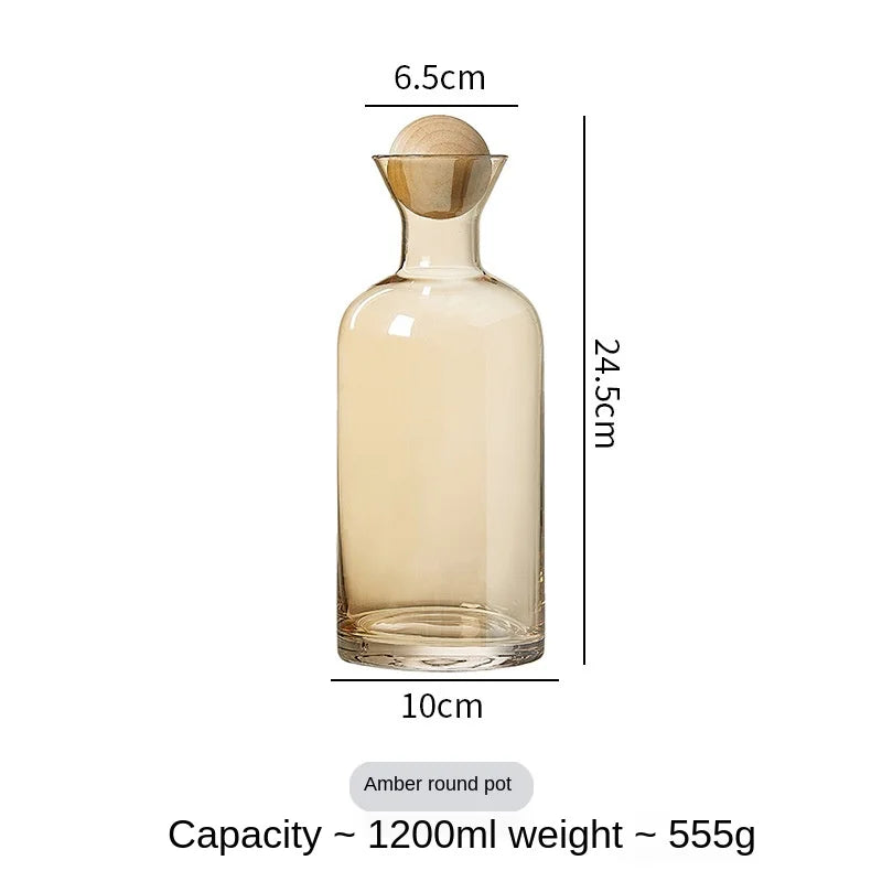 Nordic Style Glass Carafe Water Pitcher with Wood Lid