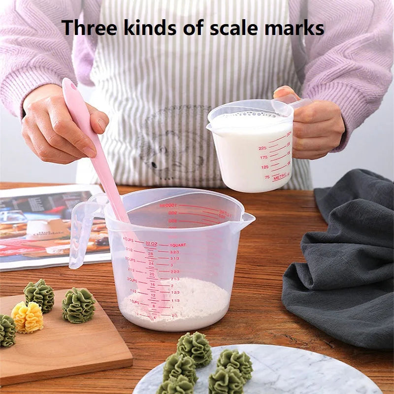 Silicone Plastic Measuring Cups – 250ml, 500ml, 1000ml Kitchen Jug Set