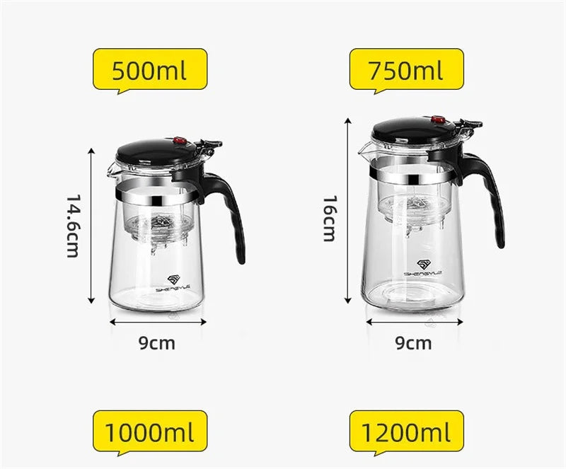 Heat Resistant Glass Teapot with One-Click Filtering – Tea and Coffee Maker with Water Separation