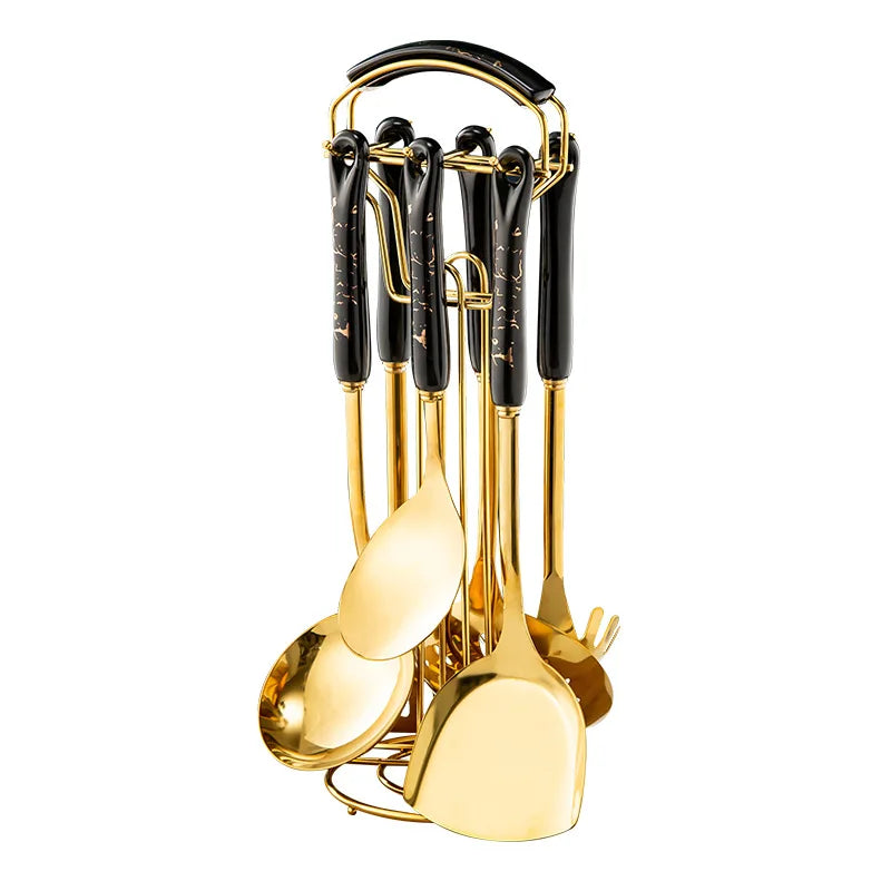 7-Piece Stainless Steel Kitchen Utensil Set with Ceramic Handles – Nordic Style
