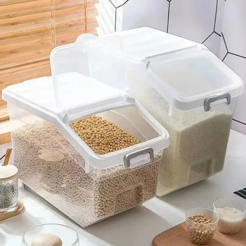 Storage Container with Lid, Wheels & Scoop – Airtight Grain & Cereal Dispenser