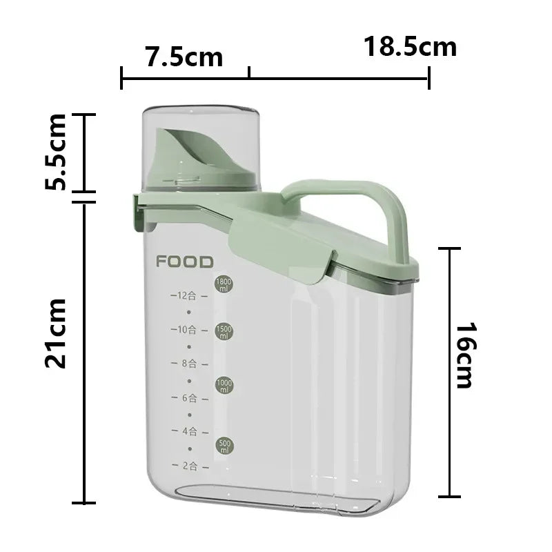 Airtight Cereal Storage Container 1.5L with Pouring Spout & Measuring Cup