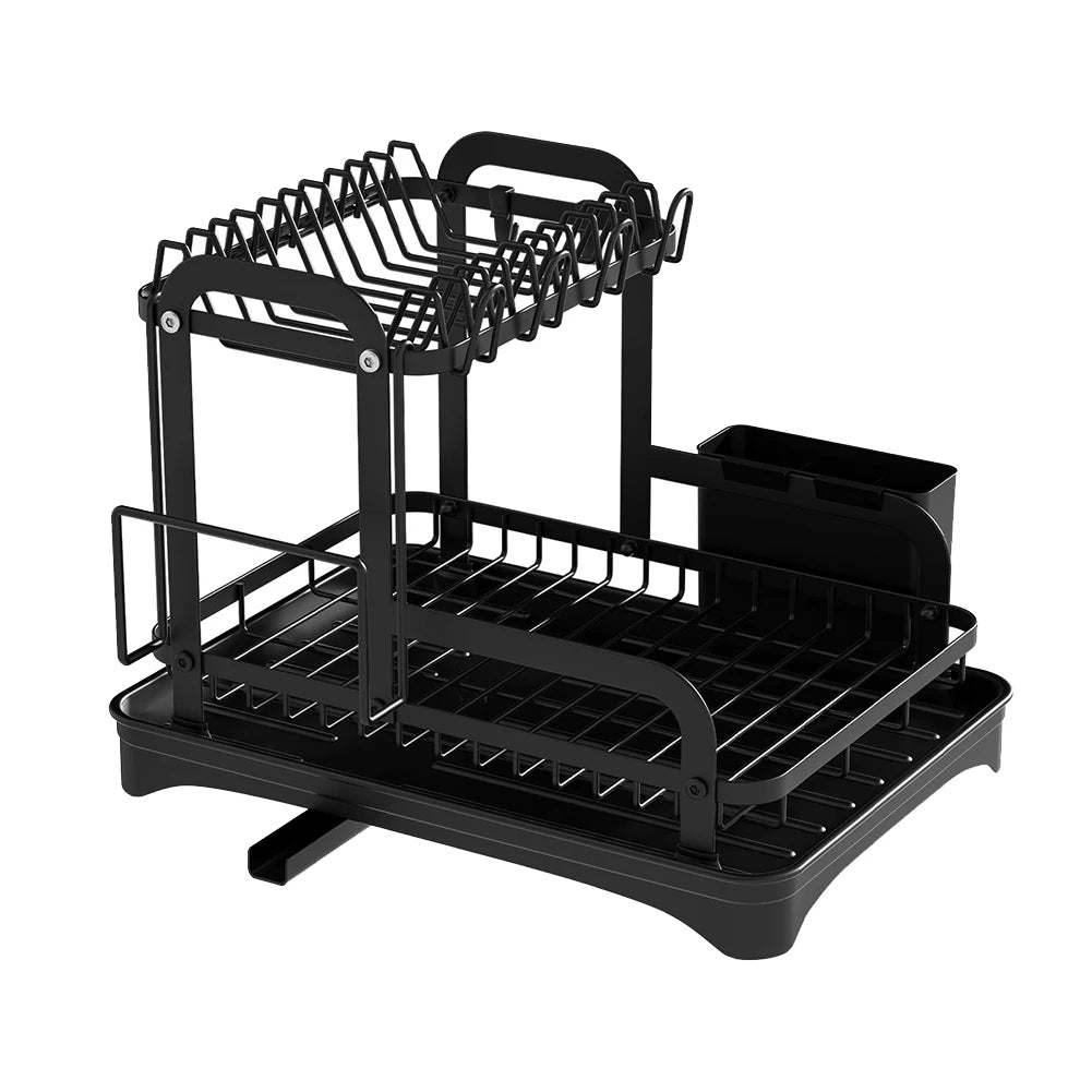 2 Tier Dish Drying Rack with Drainboard – Countertop Dinnerware & Bowl Organiser