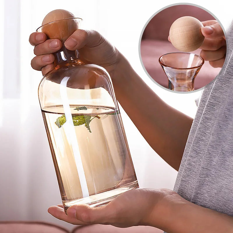 Nordic Style Glass Carafe Water Pitcher with Wood Lid