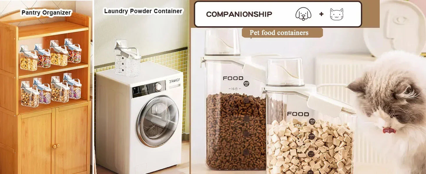 Airtight Cereal Storage Container 1.5L with Pouring Spout & Measuring Cup