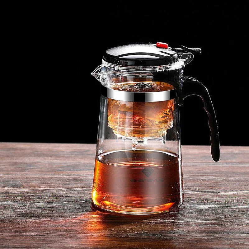 Heat Resistant Glass Teapot with One-Click Filtering – Tea and Coffee Maker with Water Separation